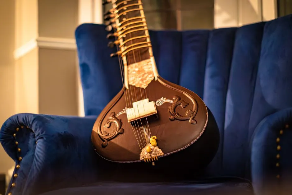 Traditional sitar, a classical Indian string instrument associated with Hindi film music heritage